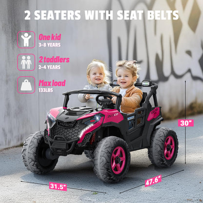 ARBELI 24V 2 Seater Ride on Car Truck 4x200W, EVA Tires, 4WD/2WD, Rainbow Lights, Remote Control, Shock Absorbers, Bluetooth, Ride on Toy for Big Kids Ages 3-8, Pink