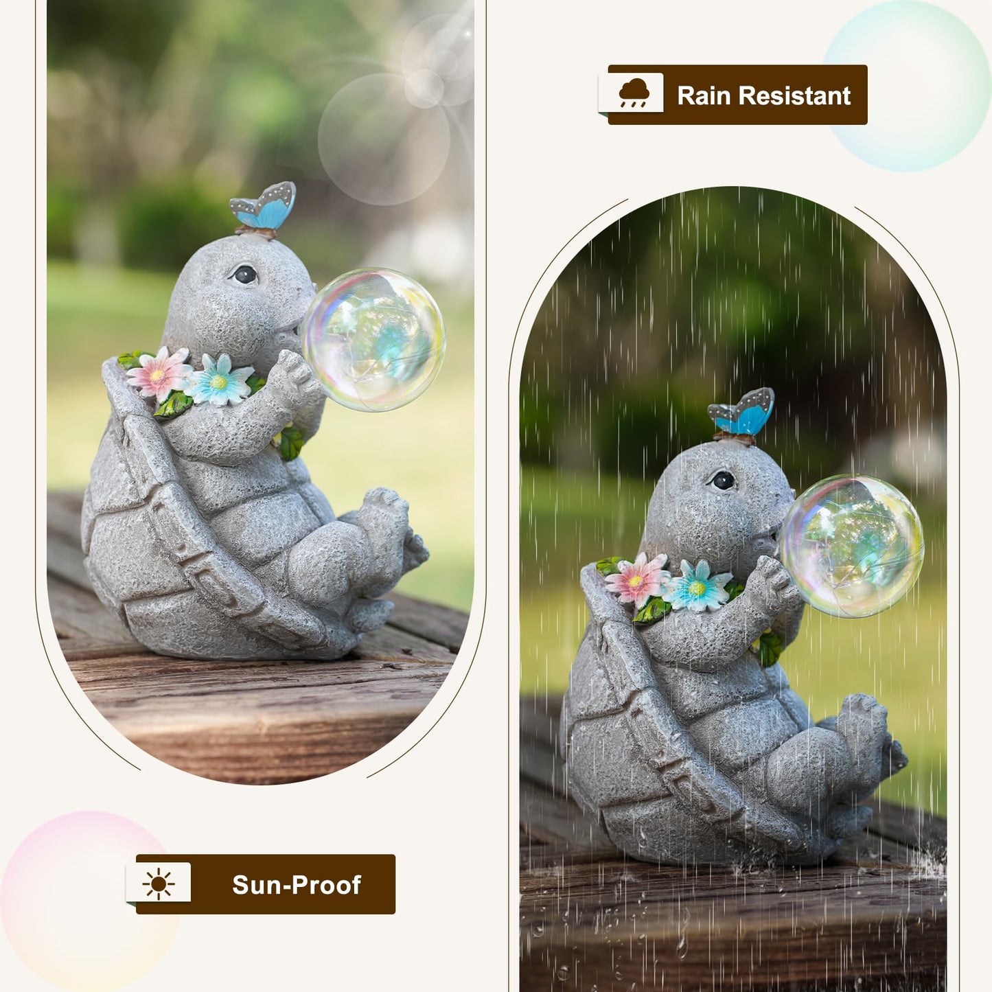zuzuzen Solar Turtle Statues Garden Decor with Bubble LED Light, Outdoor Tortoise Statue for Patio, Lawn, Yard Gift for Mother's Day, Birthday, Housewarming