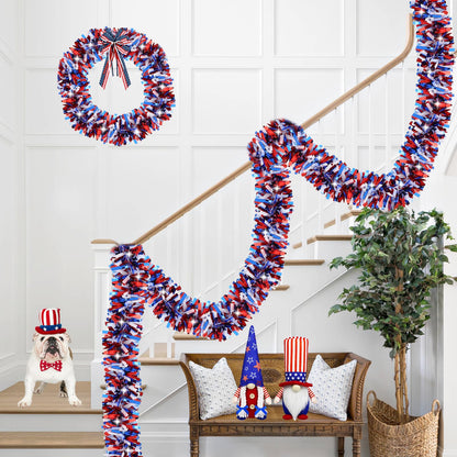 50 FT 4th of July Tinsel Garland Red White and Blue Garland Fourth of July Garland Patriotic Garland for Home Party Holiday Celebration Memorial Day Independence Day 4th of July Decorations