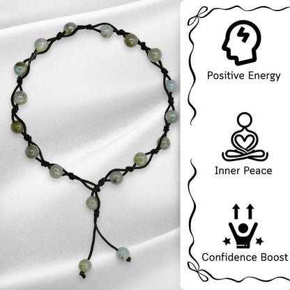 Amazing Gemstone Labradorite Anklet Ankle Bracelets for Women - Waterproof Beaded Healing Crystal Anklets, Plus Size Chakra Gemstone Bead Anklet (Stretchy Adjustable - Hand Knotted)