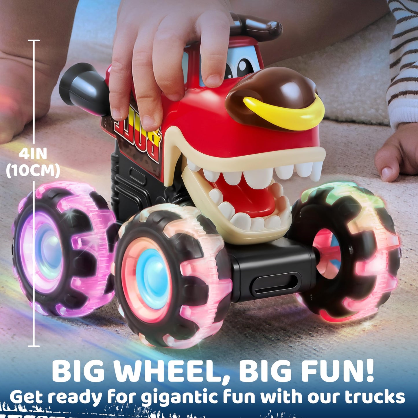 JOYIN 3 Pack Monster Truck Toy - Motion Activated Light Up Cars for Toddlers - Monster Glow Rover LED Wheels - Baby Boy Toys - Press and Go Dinosaur Trucks for Kids Boy Birthday Gifts