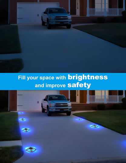 VOLISUN Solar Driveway Lights 12 Pack Waterproof Dock & Deck Marker Lights,2-in-1 Blue & White LED,IP67 Wireless Outdoor Solar Light for Driveways,Sidewalks,Pathways,and Yards