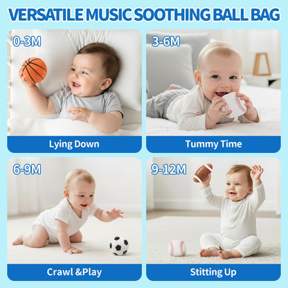 Baby Boy Toys 6-12 Months – My First Sports Bag Musical Infant Toys with 4 Sensory Balls – Basketball, Football, Baseball, Soccer – Rattle, Squeaker, Mirror for 3-6-9-12 Month Old Baby Christmas Gifts
