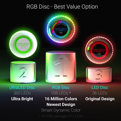 TOSY Bundle of 3-2X RGB Black + Blue - Frisbee 108 LEDs, 16 Million Colors