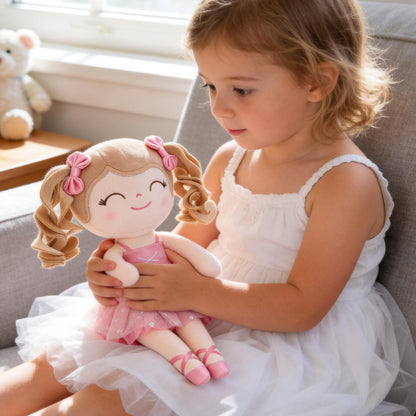 Gloveleya Baby Doll Gifts Plush Curly Hair Ballet Dolls Soft Girl Toys Pink 33CM