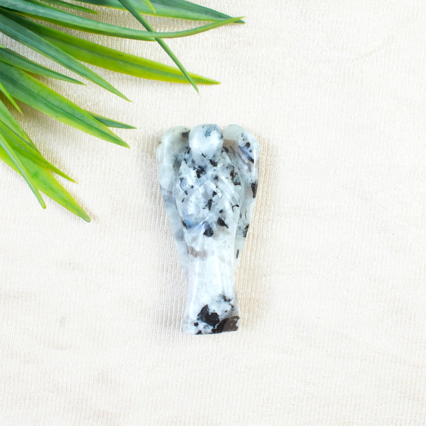 Crocon Rainbow Moonstone Guardian Angel Healing Figurine, Hand Carved Pocket Angel - Crystals for Positive Energy, Handmade Mini Statue for Love, Peace & Healing, Natural Gemstone Healing Figurine
