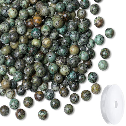 NUKAYAI Natural Indian Turquoise Beads 100Pcs 8mm Crystal Beads Green Loose DIY Round Stone Bead for Bracelet Necklace Earrings Making