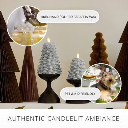 Luminara Brilliant Silver Glitter Flameless LED Candle North Tree Moving Flame Pillar (3.3" x 4.3")