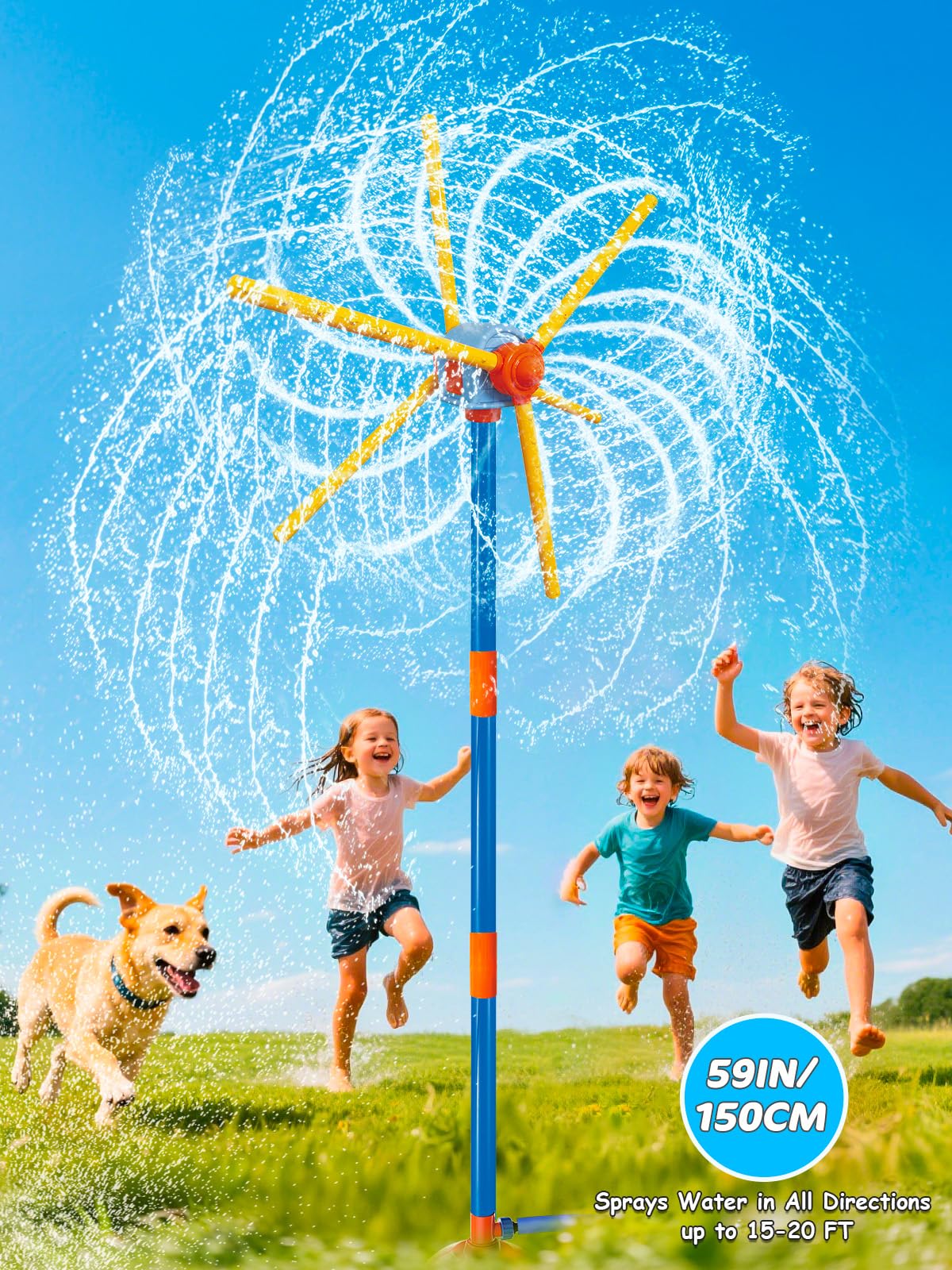 TERRAMUS 59" Windmill Water Sprinkler for Kids Summer Toys, 360° Spinning Splash Water Toy, Upgraded Double Sided with 6 Blades, Outdoor Backyard Games Summer Fun for Boys Girls Dogs & Garden Watering