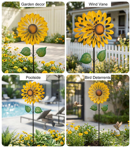 Sunflower Wind Spinners Outdoor, Metal Pinwheel Wind Sculpture for Yard Decorations, Windmill for Yard, Garden, Patio Art