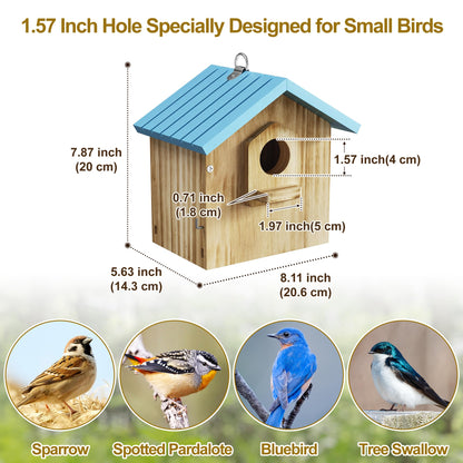 Auslar Bird House for Outside, Wooden Birdhouses for Outdoors, Bluebird House for Outside Clearance, Hanging Bird Houses for Cardinals Finch Wren Swallow for for Garden Viewing