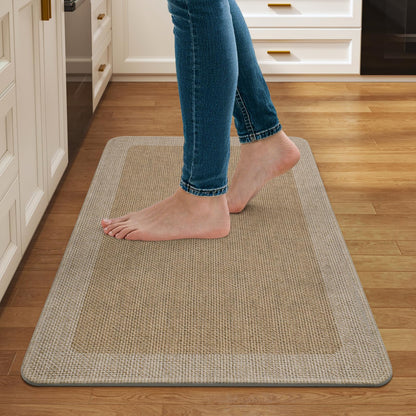 Quqei Kitchen Mat Non Slip, Washable Kitchen Rugs, Absorbent Kitchen Mats for Floor, Rubber Backing Soft Standing Floor Mat Runner Rug for Front of Sink, Easy to Clean and Maintain, Brown 17"x30"