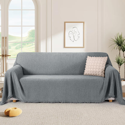 KinCam Couch Covers for 3 Cushion Couch Sofa Cover Washable Sectional Couch Cover for Dogs Tassel Sofa Blanket Cover Pet Friendly Soft and Durable for Most Furniture(71" x 134", Grey)