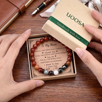 UOOSA Natural Stone Bracelet for Mom - 8mm Carnelian, Moonstone & Healing Crystals Beaded Jewelry with Message Card Box, 19cm Handmade Birthday Gifts from Daughter or Son