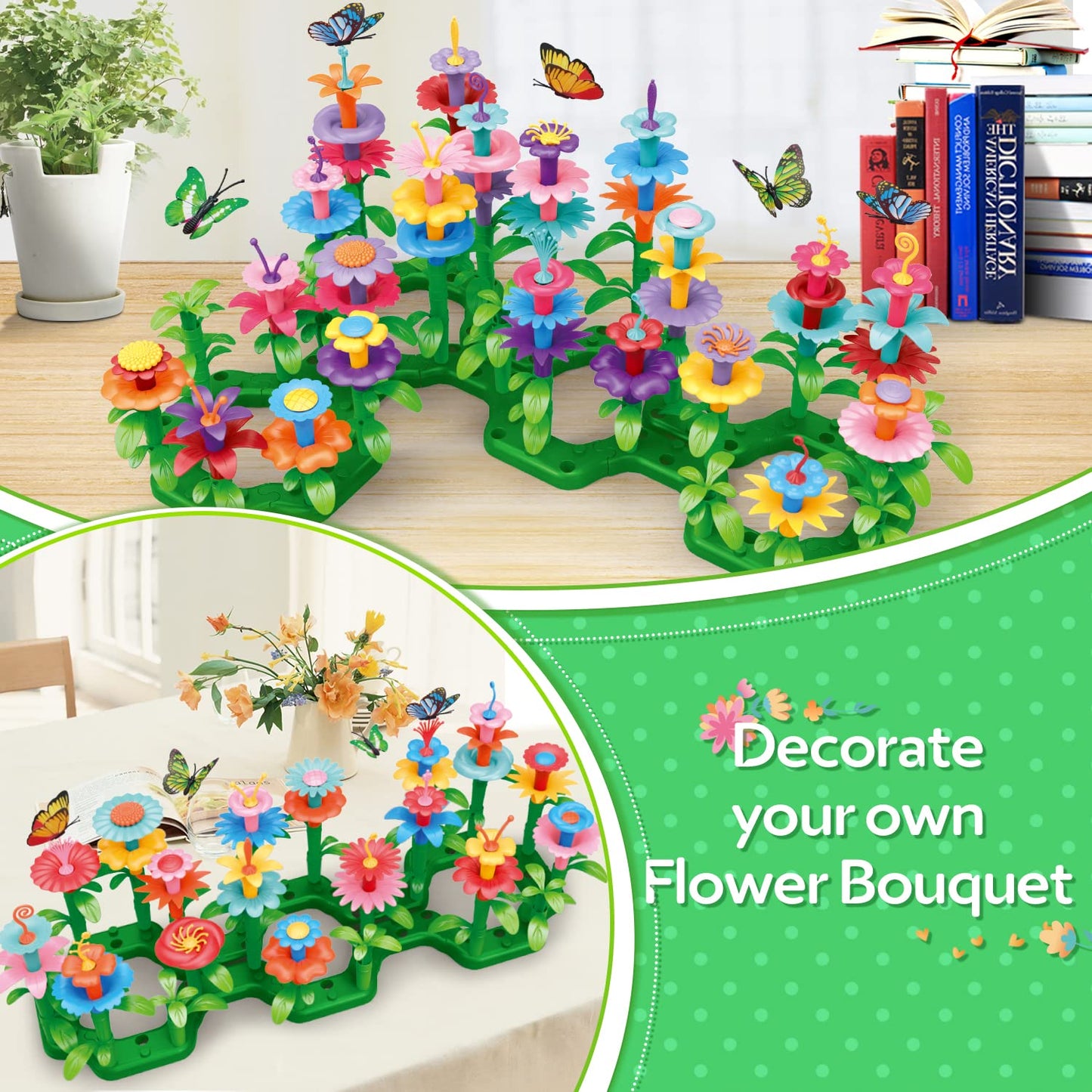 YEEBAY Flower Garden Building Toys for Girls Age 3, 4, 5, 6, 7 Year Old - STEM Gardening Toys for Kids - Stacking Game for Toddlers Play Set - Educational Activity for Preschool (148 PCS)