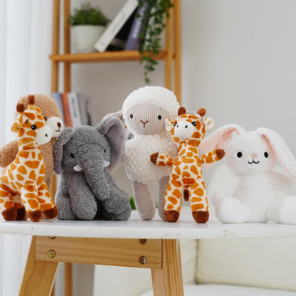 AmyToo 6 Pcs Stuffed Animals Bulk, 8 Inch Small Stuffed Safari Animals, Zoo Stuffed Animals Set (Sheep Elephants Bear Giraffe Bunny) Baby Shower Party Decor, Easter Gift for Classroom Kids, Girls