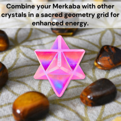 Amazing Gemstone Angel Aura Rose Quartz Merkaba Crystal - 1 Inches Metaphysical Merkaba Star for Meditation - Energetic Tetrahedron Crystal & Healing Stones for Spiritual Growth and Healing (20-25mm)