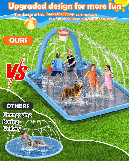 Octaplay Splash Pad for Kids & Dogs, Large Sprinkler Pad Water Toys with Basketball Hoop, Thickened Non-Slip Splash Mat, Foldable Play Pool & Outdoor Summer Toys Ages 4-12 (102" Splash Pad)