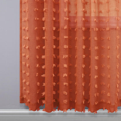 KOUFALL Boho Sheer Orange Curtains 2 Panels 96 Inches Long for Bedroom Pom Pom Back Tab Floor Length Bohemian Curtain for Living Room Burnt Rust Orange