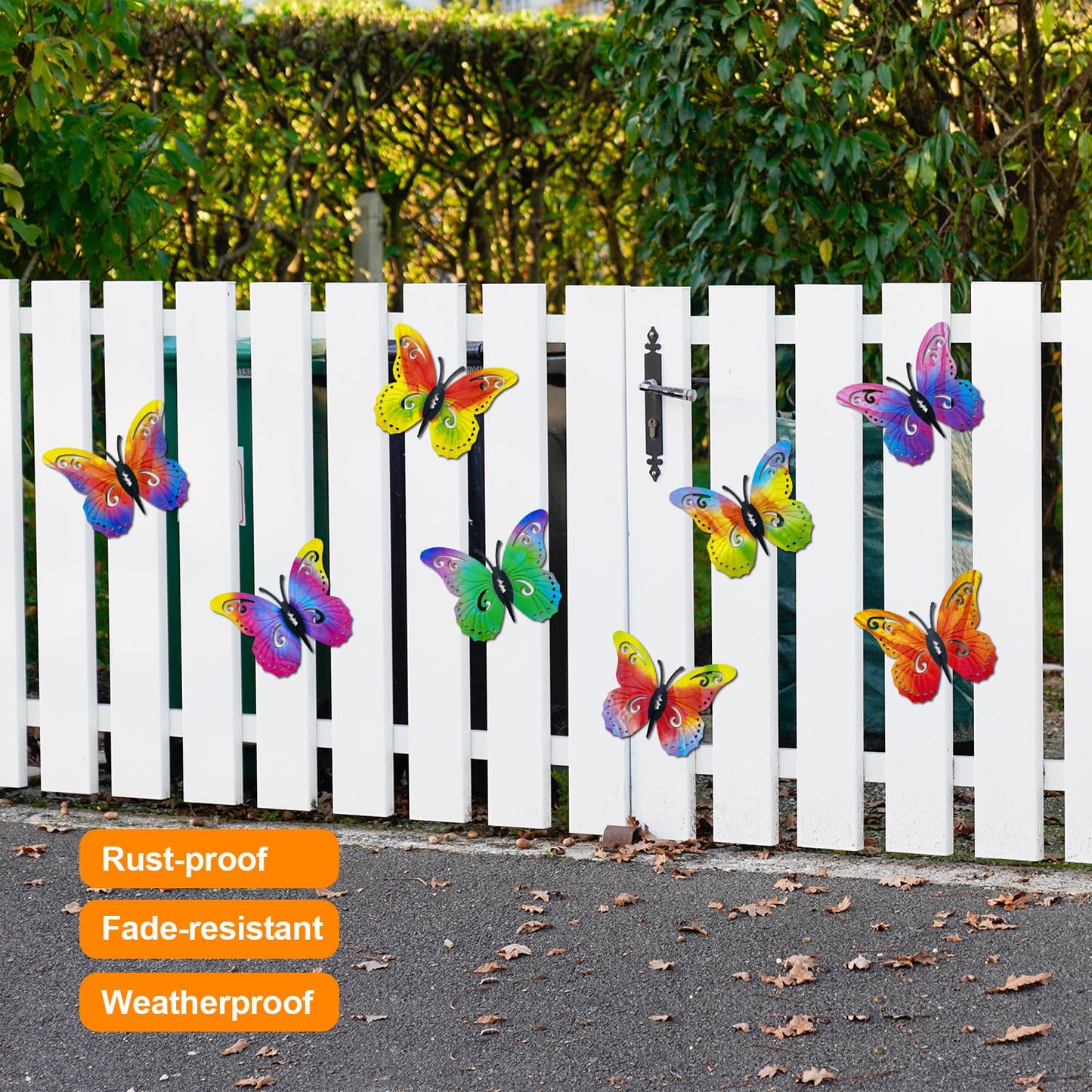 Distella Metal Butterfly Wall Decor, 8 pcs Exquisite Outdoor Wall Art Sculpture Hanging Decoration for Outside Garden Balcony Fence Courtyard Farm Exterior Decorations