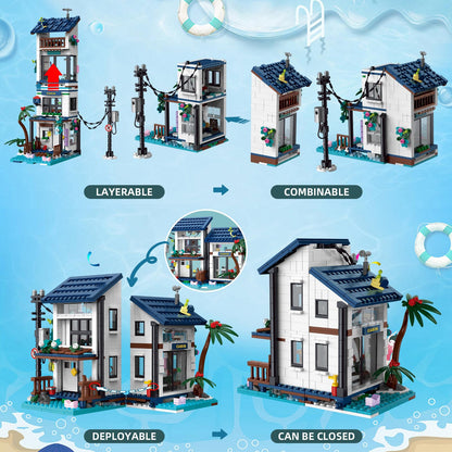 3 in 1 Beach House Building Set, Compatible with Lego Friends Seaside Villa, Construction Educational Toy with Light, Birthday Gift for Kids Girls Aged 8-12 (813 PCS)