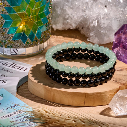Bivei 3-Piece 8mm Beaded Bracelets for Women – Black Onyx, Black Obsidian, Green Aventurine – Handmade Natural Crystal Stretch Elastic Jewelry for Meditation, Yoga, Protection Gifts