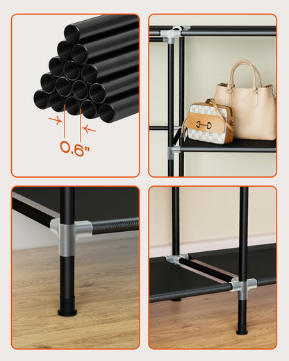 CASAMAYA Portable Closet, 61.8 Inch Large Capacity Wardrobe Closet with Cover, Clothes Storage Organizer with Shelves and 2 Hanging Rods, Easy to Assembly, Black PCT222B01