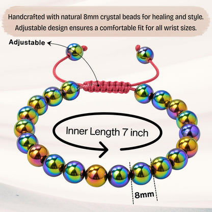 Amazing Gemstone Rainbow Hematite Bracelet, Gifts For Men & Women - Protection Healing Crystal Bracelet - 8mm Gemstone Beaded Adjustable Bracelet, Pulseras Para Hombres Mujer Stocking Stuffers