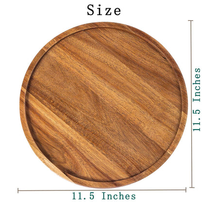 11.5 Inches Candle Holder Tray Home Decor, Round Wood Tray for Coffee Table, Small Wooden Serving Decorative Trays for Home