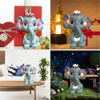 Sgreatiny Solar Garden Elephant Statue with 4 LED Lights, Outdoor Lawn Decor for Patio, Yard, Balcony, Waterproof Resin Ornament, Ideal Gift for Mom, Grandma, Women (Housewarming, Birthday, Christmas)