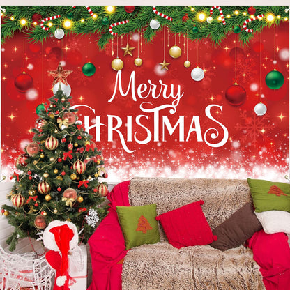 Merry Christmas Banner, Large Christmas Decorations Photo Banner Signs for Winter Indoor Outdoor Hanging Decor Wall Office Home Classroom, Red