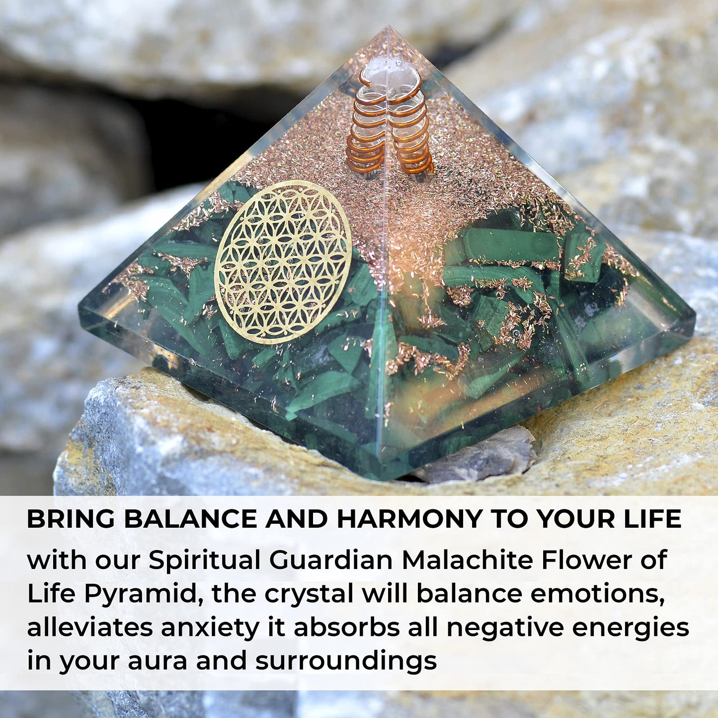 Orgonite Crystal Malachite Pyramid – Positive Energy Crystals Promote Chakra Healing to Enhance Spiritual Growth and Visionary Powers