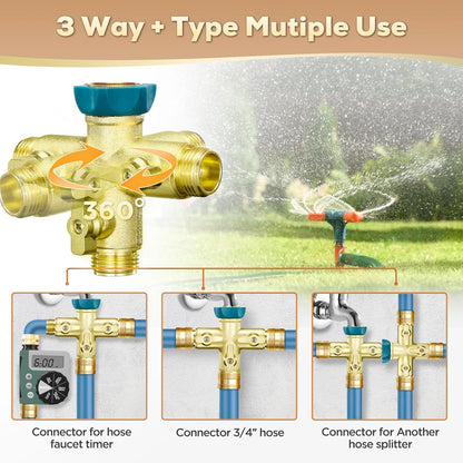 IPOW 3 Way 1.2MPa High Flow Heavy Duty Garden Hose Splitter, 3/4" Spigot Faucet Connectors with 6 Rubber Hose Washers and Comfort Grip Use, Hose Pipe Tap Splitter for Garden Outdoor Home