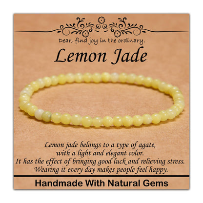 CHCCOYE 4mm Natural Healing Gemstone Bracelet Handmade Yoga Stretch Elastic Bracelet Stress Relief Crystal Jewelry for Men and Women (4mm,Lemon Jade)