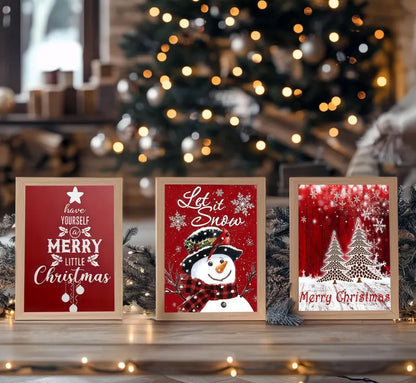 3pcs Red Christmas Canvas Wall Art Tree Snowman Posters Prints Paintings Winter Christmas Quotes Wall Decor Pictures for Living Room And Bedroom Furniture Decoration Unframed