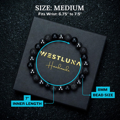 WestLuna Beaded Bracelets for Men - Black Obsidian Hematite Lava Stone Triple Protection Bracelets 8MM Natural Stone Cross Bracelet for Men (Medium)