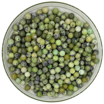 WHNKFB 10mm 50PCS Natural Green Opal Round Beads, Translucent Loose Gemstone Beads for Jewelry Making Craft - 4mm 6mm 8mm 10mm Options with Free Elastic Cord