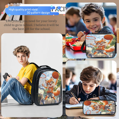 Arevigh Fox School Backpack 3 Piece Set Backpack Lunch Bag Pencil Case Waterproof Fabric for School Gifts for Students Kids Toddler Boys Girls Elementary Middle