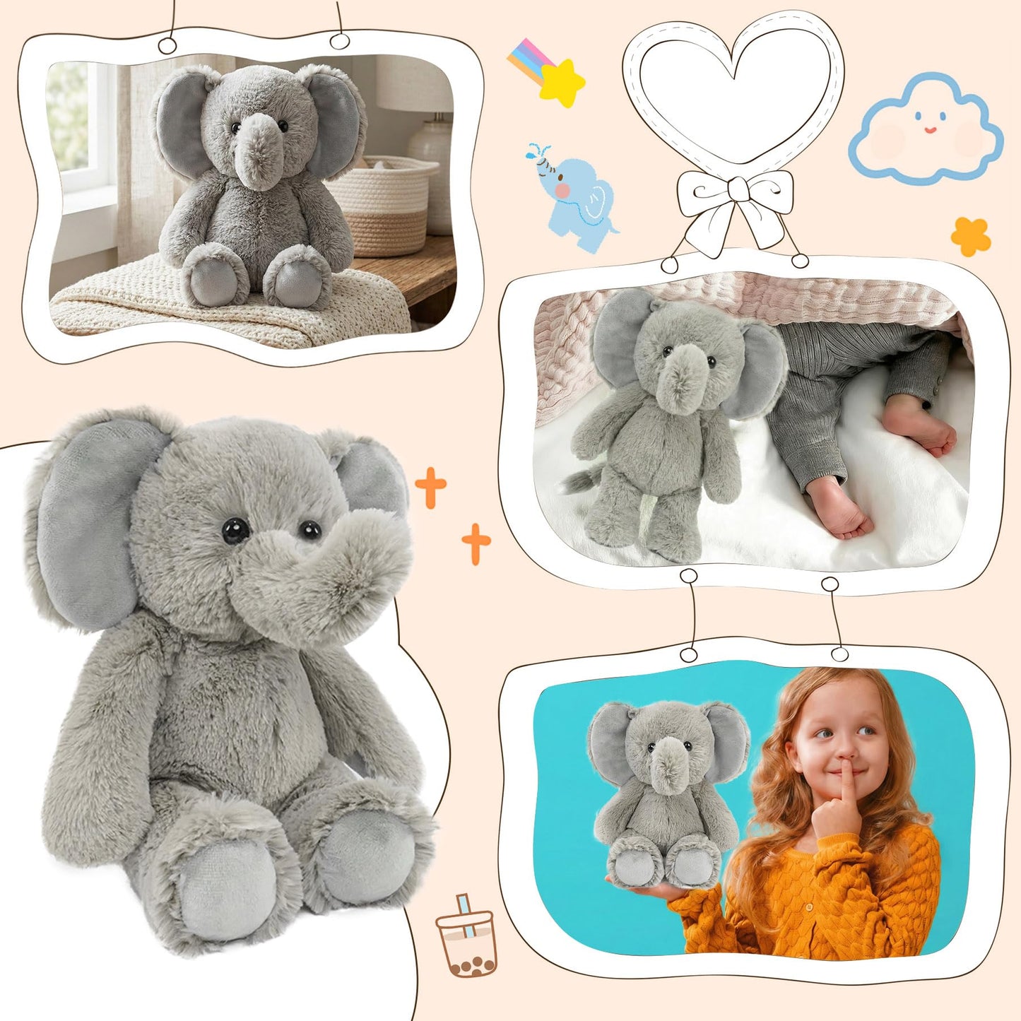 okegztoa Stuffed Animal Plush Toy Soft Plushie Cuddly Elephant Cute Plush Toy for Kids Toddlers Boys Girls Birthday Christmas Nursery Decor Party Favors