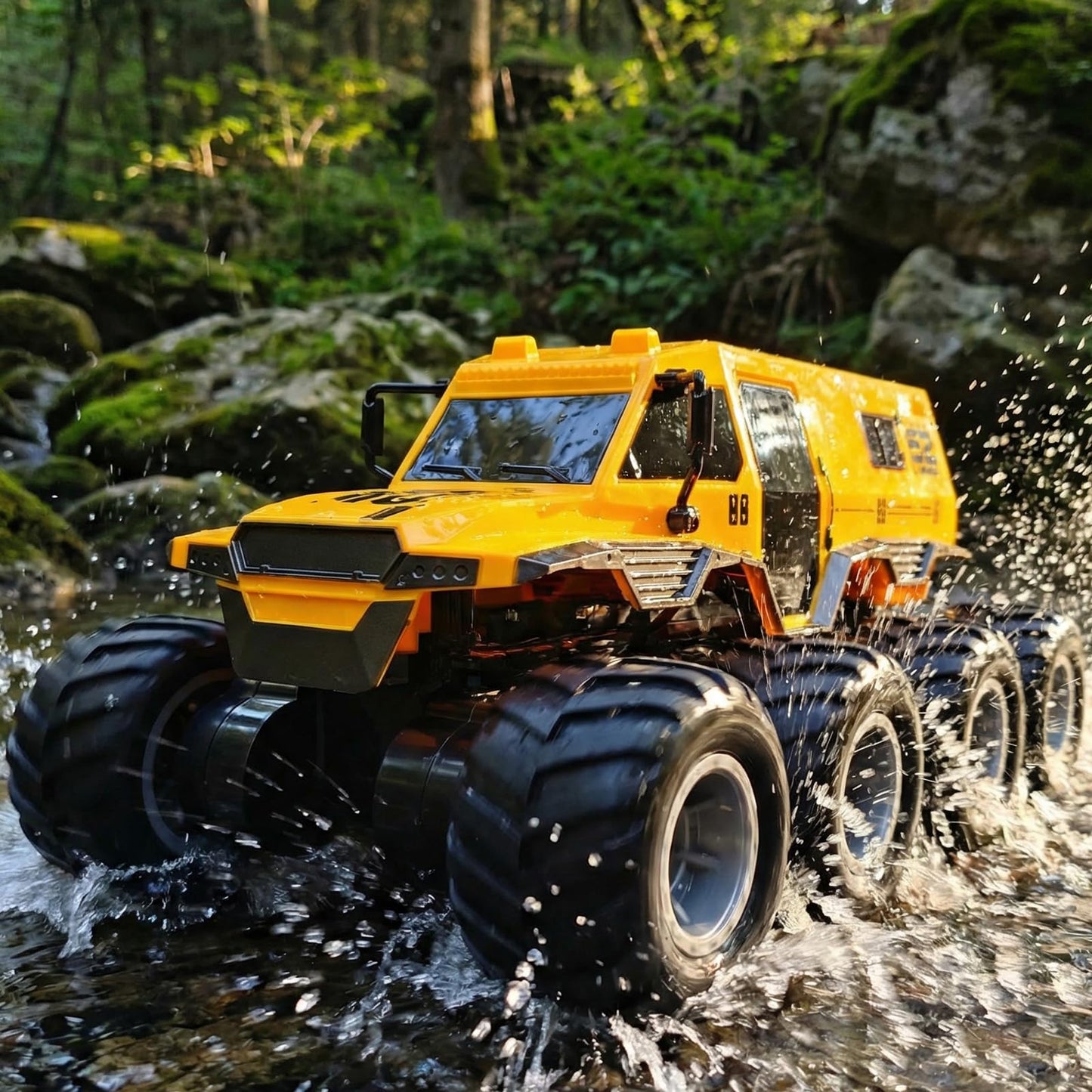 KB KAIBO 1:12 Large Amphibious Remote Control Car Monster Truck - 8WD All Terrain Waterproof Toy for Kids, 7.4V High-Speed Remote Control Car for Boys Girls Ages 6-12, Perfect Birthday Gifts -Yellow