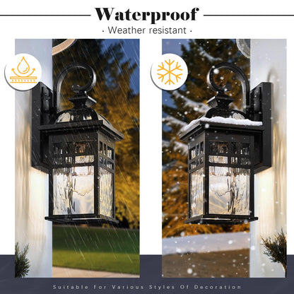 NAXTTII Outdoor Wall Lights Waterproof Exterior Lighting Fixture 15 Inch Height Black Porch Light Outdoor with Water Ripple Glass E26 Socket