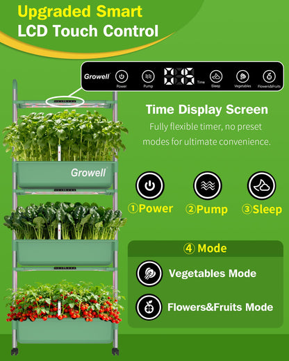 Growell Large Hydroponics Growing System Kit, Vertical Indoor Herb Garden Kit with LED Grow Light & Independent Water Pump, 42L Movable Indoor Planter Perfect Gardening Gifts (3 Tier-81 Pods Green)