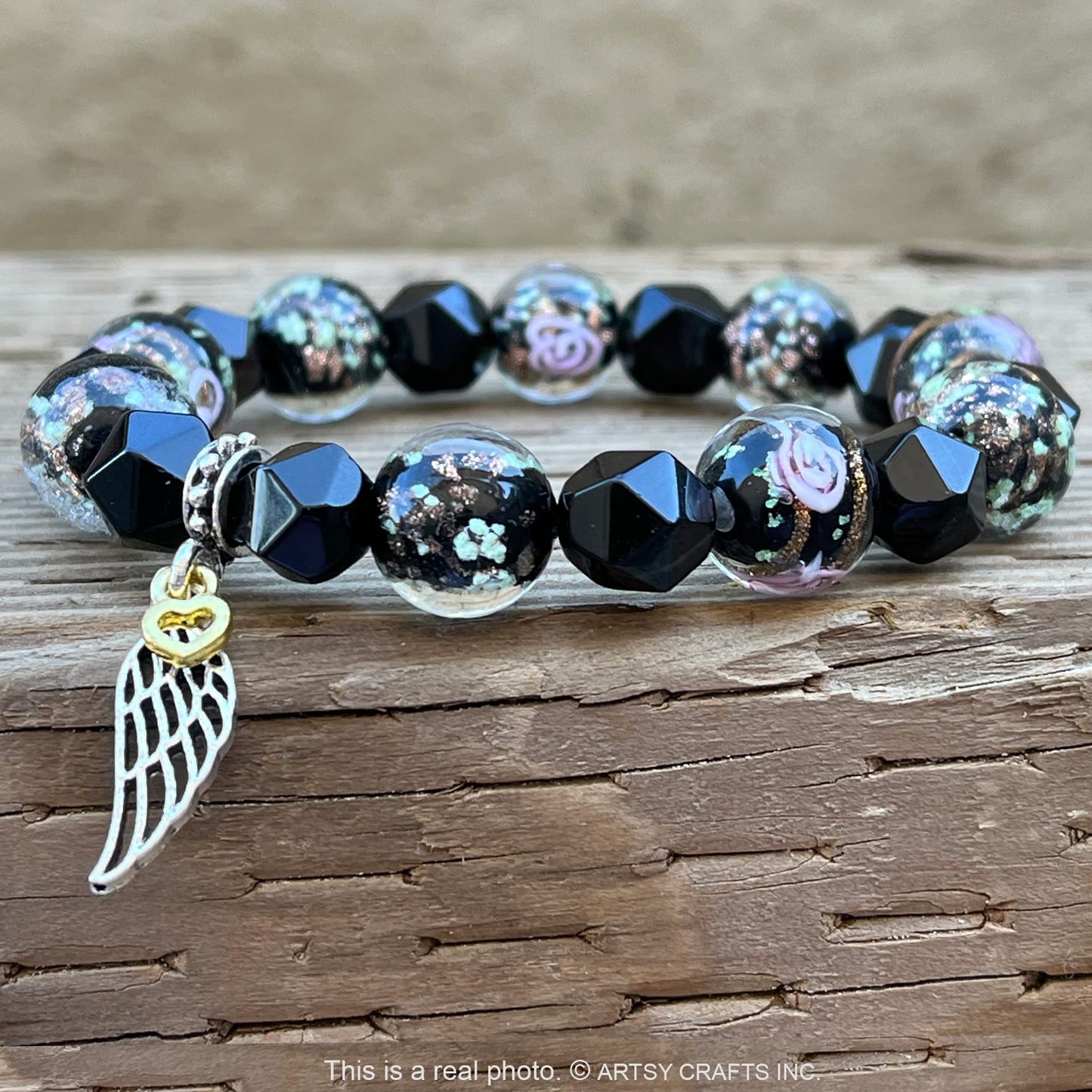 ARTSY Crafts Glow in the Dark Glass Beads with Natural Gemstone Beads Charm Bracelets, Crystal Healing Stones Firefly Beads Bracelet for Men Women Love Calming Anxiety Chakra Spiritual Gifts, Quartz