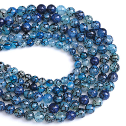 8MM 45PCS Natural Stone Blue Dragon Vein Agate Loose Beads for Jewelry Making DIY Bracelet Necklace