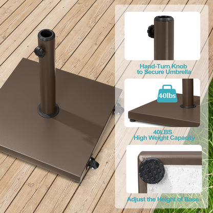 VredHom Patio Umbrella Base 40lbs Outdoor Umbrella Stand with Wheels, Heavy Duty Square Concrete Stand Market Umbrella, Brown