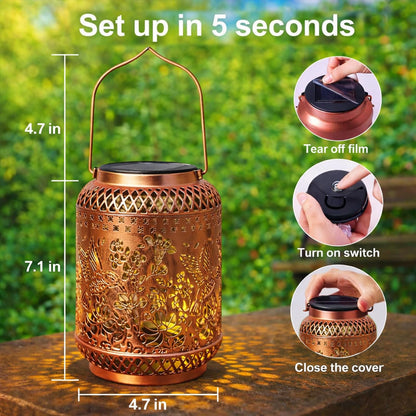 Solar Lanterns Outdoor Waterproof Hummingbird Hanging Solar Lights Garden Decor Gifts for Women Mom Grandma Sister Elegant Metal Solar LED Light Decoration Outside for Yard, Patio, Backyard, Porch