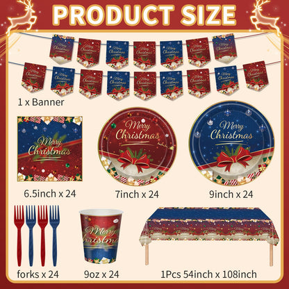 AWLZJZQA 122 PCS Christmas Party Supplies Serve 24 Guests Merry Christmas Plates and Napkins Party Decorations Disposable Dinnerware Set Decor Red and Blue