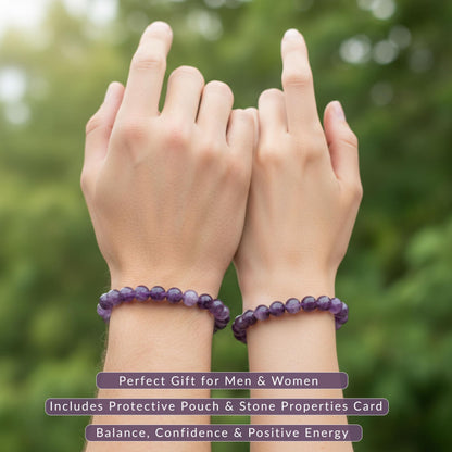 Cherry Tree Collection Dogtooth Amethyst Beaded Bracelet – Genuine 8mm Gemstone Stretch Bracelet for Men & Women – Handmade Crystal Bracelet - (Dogtooth Amethyst - M)