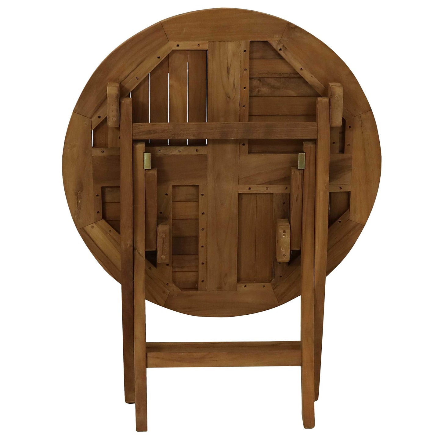 Sunnydaze Round Folding Solid Teak Outdoor Dining Table - Light Wood Stain Finish - 31 Inches