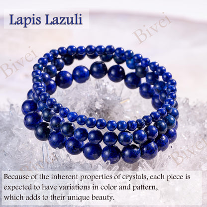Bivei Lapis Lazuli - Wisdom - 4mm Beaded Bracelets for Women Handmade Semi Precious Natural Stone Stretch Elastic Jewelry Yoga Protection Gifts